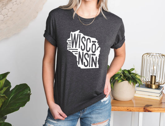 T-shirt, Wisconsin State Graphic (Dark Grey)
