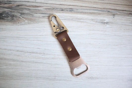 Carabiner Leather Bottle Opener Keychain, Brown