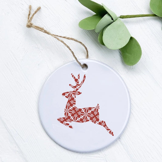 Ornament; Red Holiday Deer