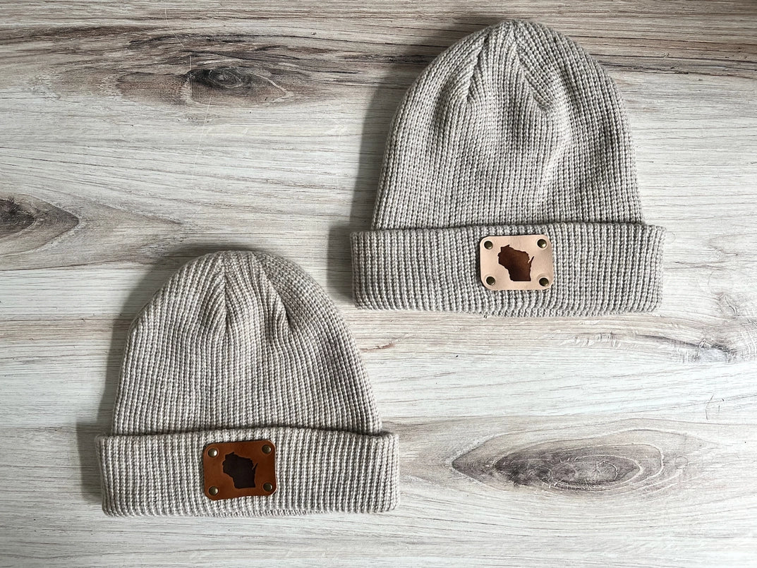 Beanie Hat with Wisconsin Leather Patch